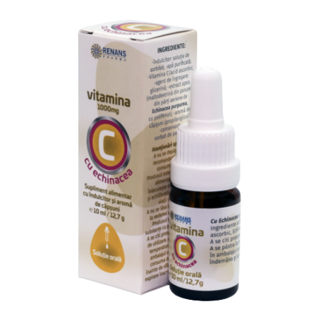 VITAMINA C 1000mg + ECHINACEA cu aroma de capsuni, solutie 10ml, RENANS PHARMA