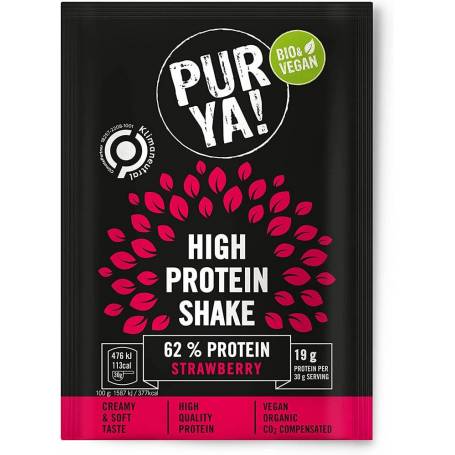 Pulbere bio pentru shake proteic cu capsuni, 62% proteina Eco-Bio 30g Pur Ya
