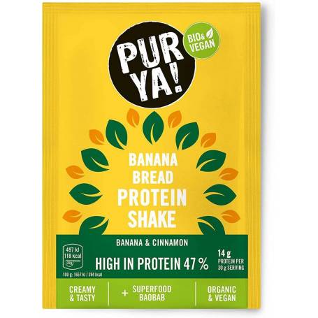 Pulbere pentru shake proteic cu banane si scortisoara, 47% proteina, eco-bio,30g Pur Ya