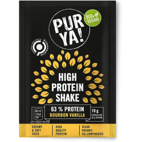 Pulbere vegana pentru shake proteic cu vanilie bourbon, 63% proteina, eco-bio, 30g (monodoza), Pur Ya