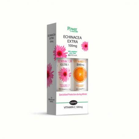 Pachet ECHINACEA EXTRA Stevia 24tb + VITAMIN C 500mg 20 tablete efervescente - Power of Nature