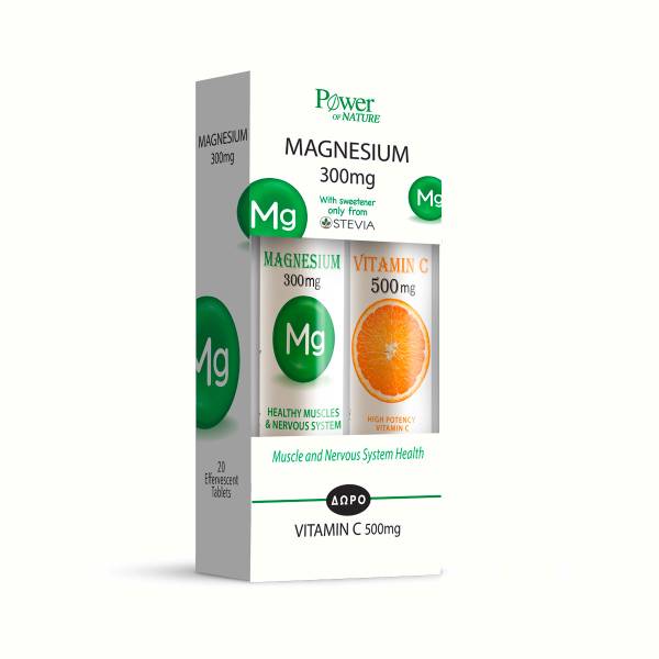 Pachet Magnesium 300mg Cu Stevia 20tb + Vitamina C 500mg 20tb - Power Of Nature