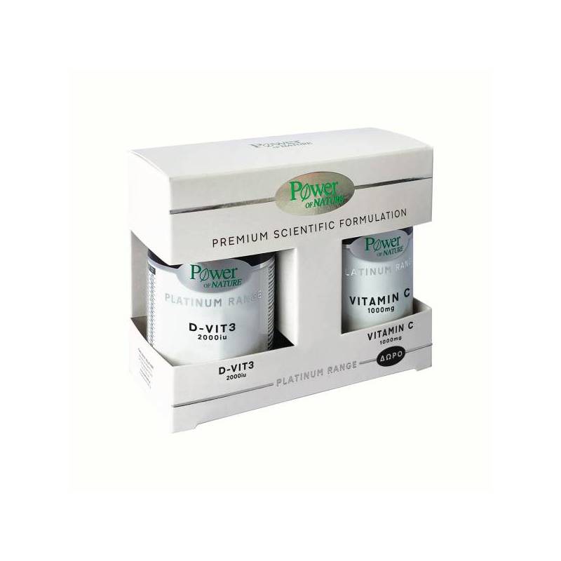 Pachet Vitamina D3 2000 UI, 60 tablete + Vitamina C 1000 mg, 20