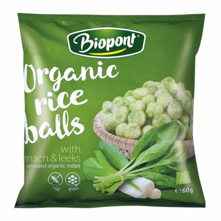 Bilute din orez brun expandat cu spanac si praz, fara gluten, eco-bio, 60g, Biopont