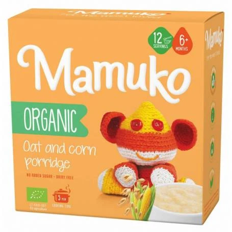 Porridge din 2 cereale: ovaz si porumb, eco-bio, 6+ luni, 200g Mamuko