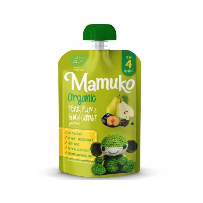 Piure de pere, prune si coacaze negre, eco-bio 100g Mamuko