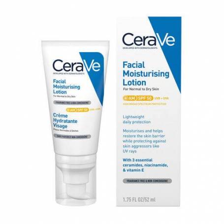 Crema hidratanta de fata pentru ten normal si uscat SPF50, 52ml - CeraVe