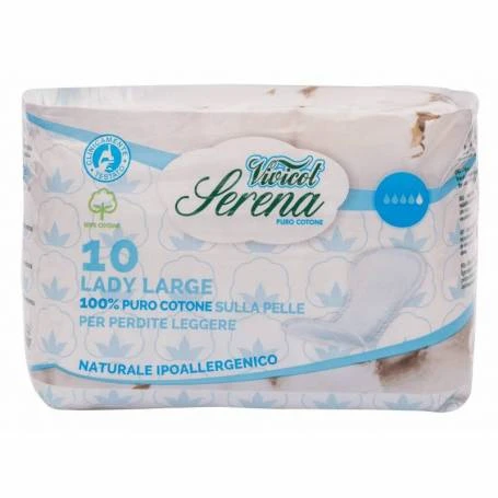 Absorbante din bumbac natural, fara aripioare - Lungi - 4 picaturi (10buc) - VIVICOT Serena Lady