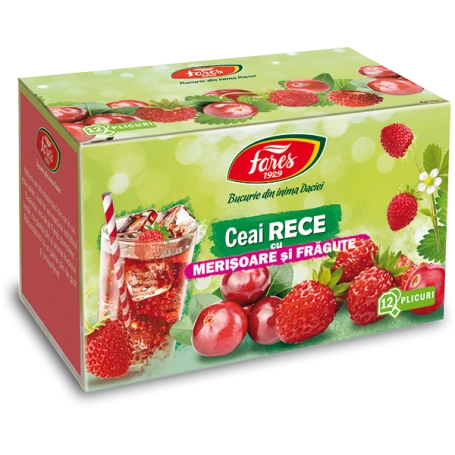 Ceai rece cu merisoare si fragute, 12 plicuri x 1.8g, Fares