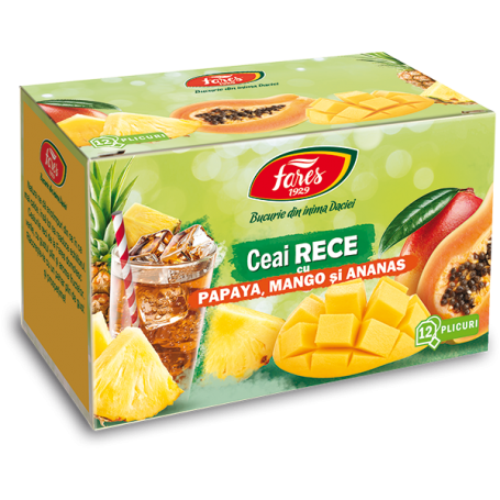 Ceai rece cu papaya, mango si ananas, 12 plicuri x 1,8g, Fares