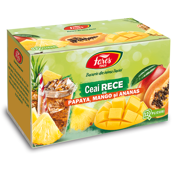 Ceai rece cu papaya, mango si ananas, 12 plicuri x 1,8g, Fares