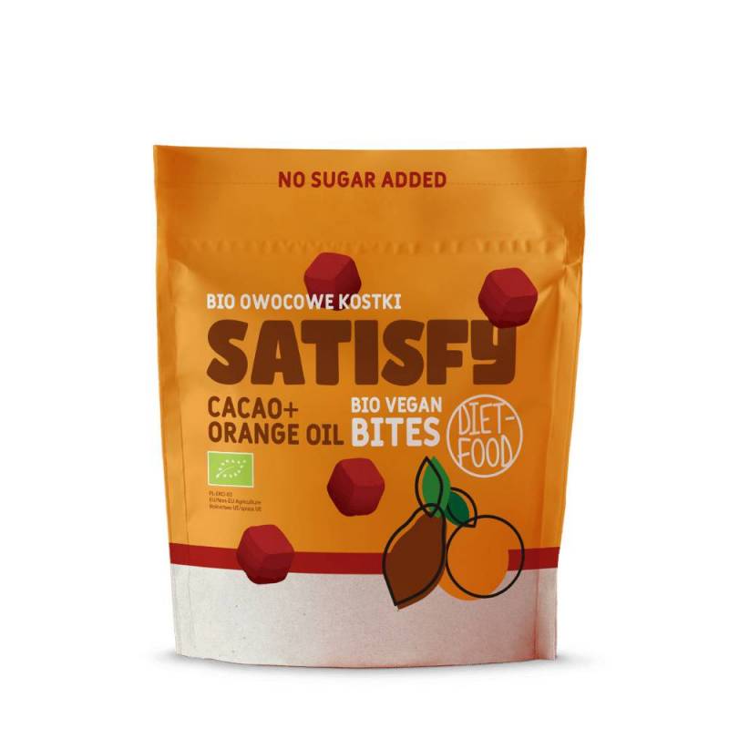 Bio Bites SATISFY – cuburi de fructe cu ciocolata si portocale, e
