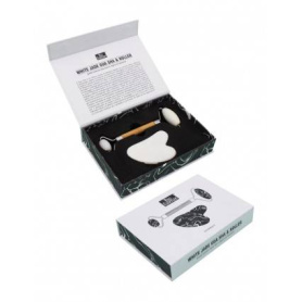 Set pentru masaj facial piatra Gua Sha si rola din jad alb, Bio Essenze