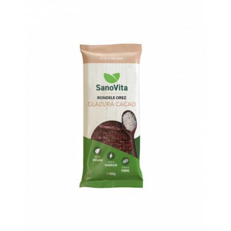 Rondele din orez expandat cu glazura de cacao, 66g - Sanovita