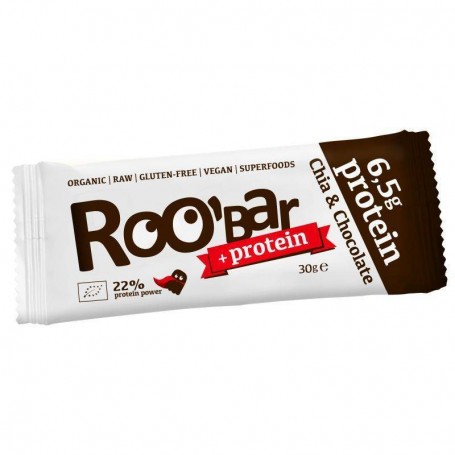 Baton proteic chia si ciocolata raw eco-bio 30g - ROO BAR