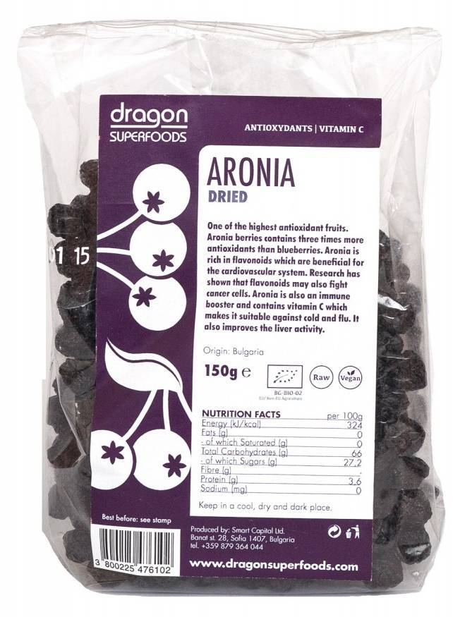 Aronia fructe uscate eco-bio 150g - dragon superfoods