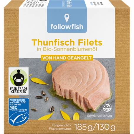 File de ton in ulei de floarea soarelui, eco - bio, 185 g, Followfish