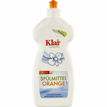 Detergent lichid ecologic pentru vase, sensitiv, cu portocala 500 ml, Klar