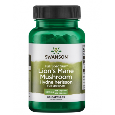 Full Spectrum Lion’s Mane Mushroom (ciuperca Coama Leului) 500 mg, 60 cps - Swanson