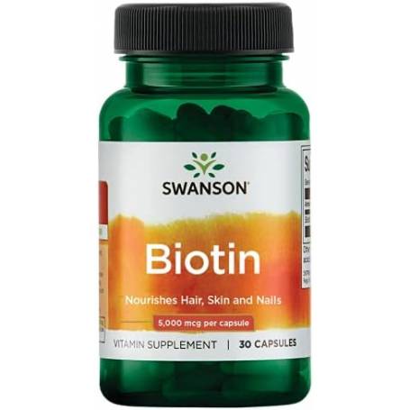 Biotin, 5000 mcg, Vitamina B7, 5mg, 30 capsule, Swanson
