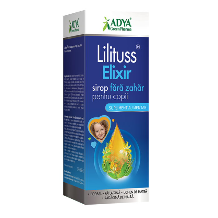 Lilituss Elixir Sirop Pentru Copii, Fara Zahar, 180 Ml, Adya Green Pharma