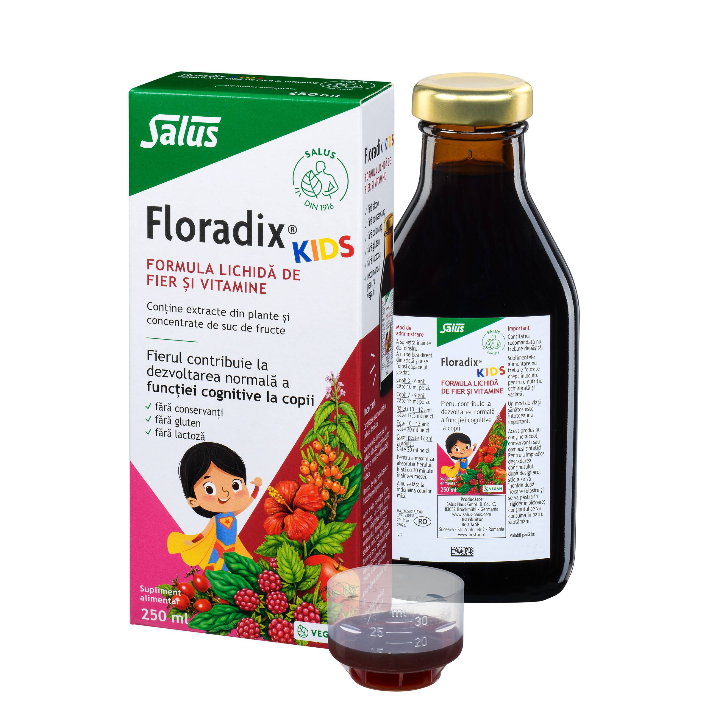 Floradix Kids - Formula Lichida De Fier Si Vitamine Pentru Copii, 250 Ml, Salus Haus