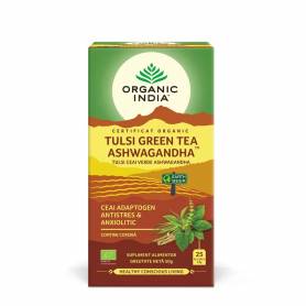 Ceai Tulsi Ashwagandha si Ceai Verde, 25 plicuri, Organic India