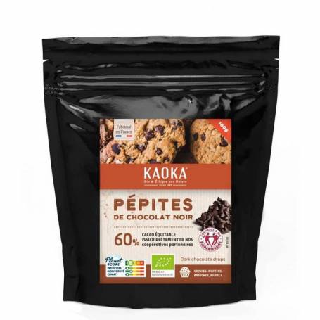 Pepite ciocolata neagra, 60% cacao, 100g - Kaoka