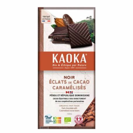 Ciocolată neagră 70%, cu boabe de cacao caramelizate, 100g - Kaoka
