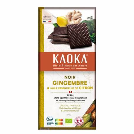 Ciocolată neagră 55% cu lamâie și ghimbir, 100g - Kaoka