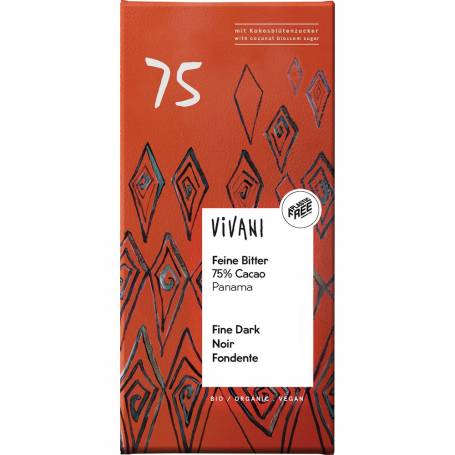 Ciocolata amaruie fina cu 75 % cacao, eco-bio, 80 g, Panama Vivani