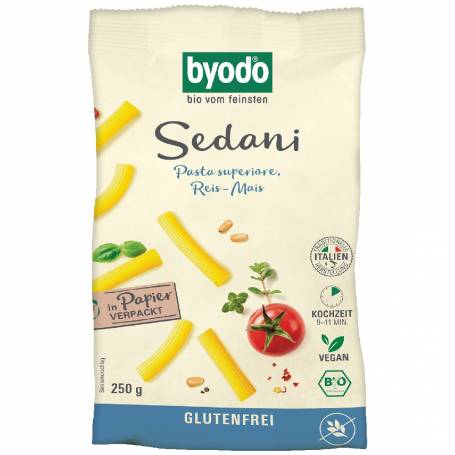 Paste sedani din porumb si orez, fara gluten, eco-bio, 250 g, Byodo