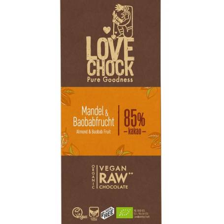 Ciocolata RAW VEGANA cu migdale si baobab Eco-Bio 70g - Lovechock