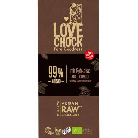 Ciocolata RAW VEGANA extreme dark 99% cacao Eco-Bio 70g - Lovechock
