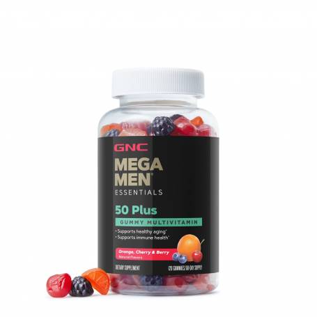 Mega Men Essentials Multivitamin 50 Plus, Jeleuri Multivitamine Barbati  50+, Aroma De Fructe Asortate, 120 bucati, Gnc