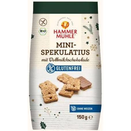 Mini biscuiti Spekulatius glazurati cu ciocolata cu lapte, fara gluten, 150g - Hammer Muhle