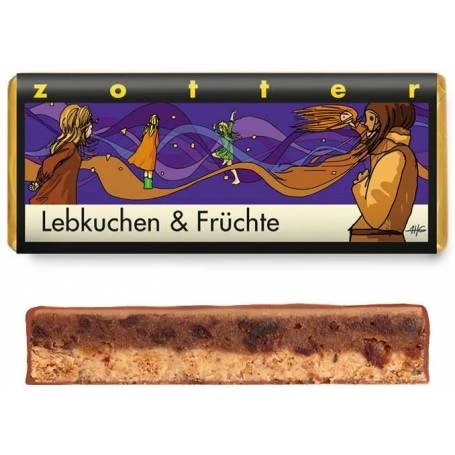Ciocolata cu lapte si fructe, Lebkuchen & Fruchte, 70 g, Zotter