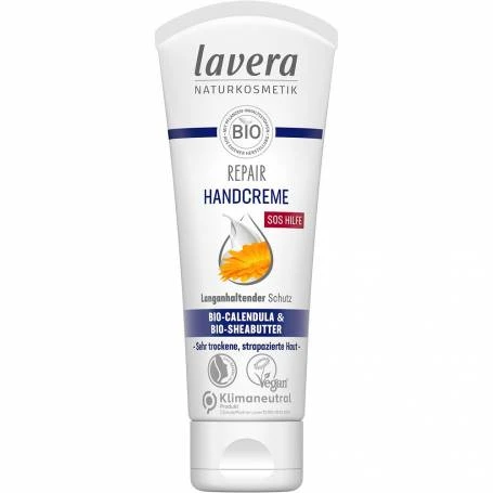 Crema de mani reparatoare cu galbenele si unt de shea, 75 ml, Lavera