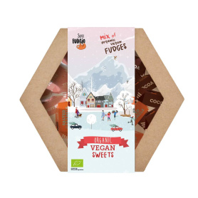 Cutie cadou de Craciun cu caramele asortate, eco-bio, 195 g, Super Fudgio