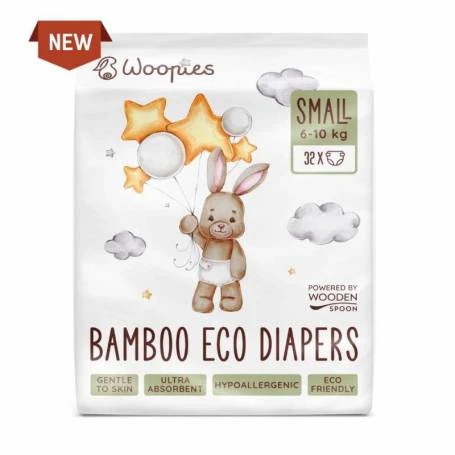 Scutece eco-bio cu fibre de bambus S (6-10 kg), 32 bucati, Wooden Spoon