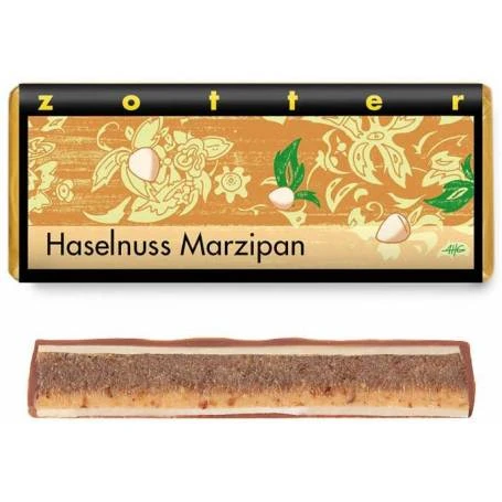 Ciocolata neagra cu lapte 50% cacao umpluta cu crema de alune, Haselnuss Marzipan, 70 g, Zotter