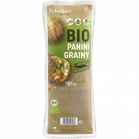 Chifle panini cu seminte, fara gluten, 3 bucati, eco-bio, 188 g, Schnitzer
