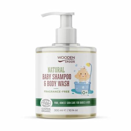 Sampon si gel dus fara parfum pentru copii si bebelusi, eco-bio, 300 ml, Wooden Spoon