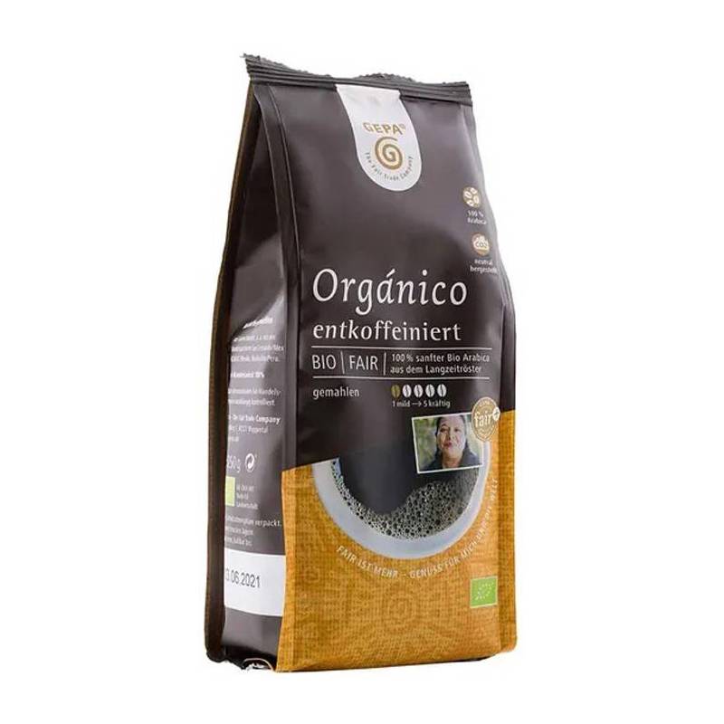 Cafea fairtrade macinata Organico, decofeinizata Eco-Bio 250g - Gepa