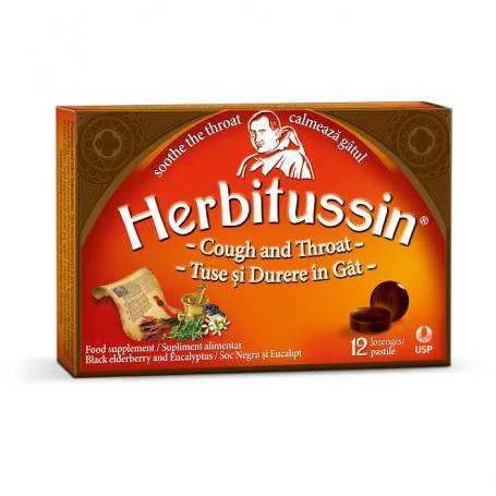 Herbitussin Tuse si Durere in gat, 12 pastile, USP