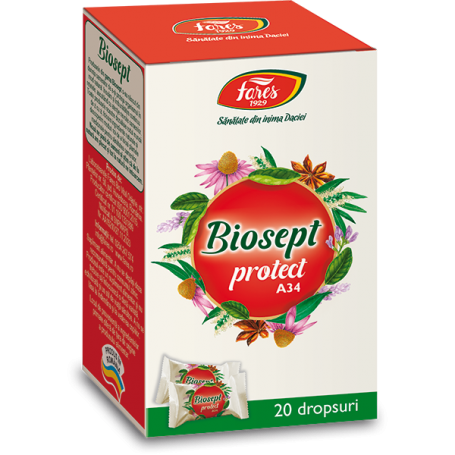 Biosept protect A34 - Dezinfecteaza cavitatea oro-faringiana, 20dropsuri - Fares