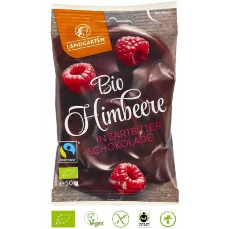 Zmeura liofilizata invelita in ciocolata amaruie FARA GLUTEN Eco-Bio 50g - Landgarten