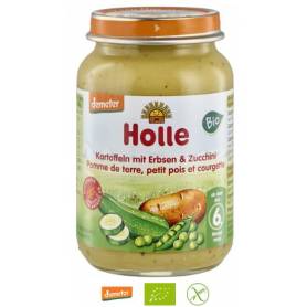 Piure din mazare si dovlecei pentru copii, fara gluten, +6 luni, Eco-Bio 190g -  Holle