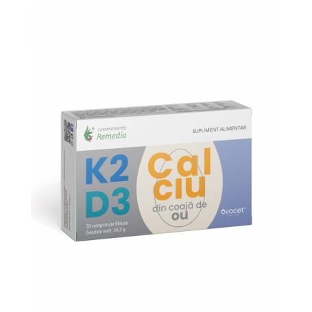 Vitamina K2 + D3 + CALCIU (DIN COAJA OU) 30CPR FILMATE REMEDIA