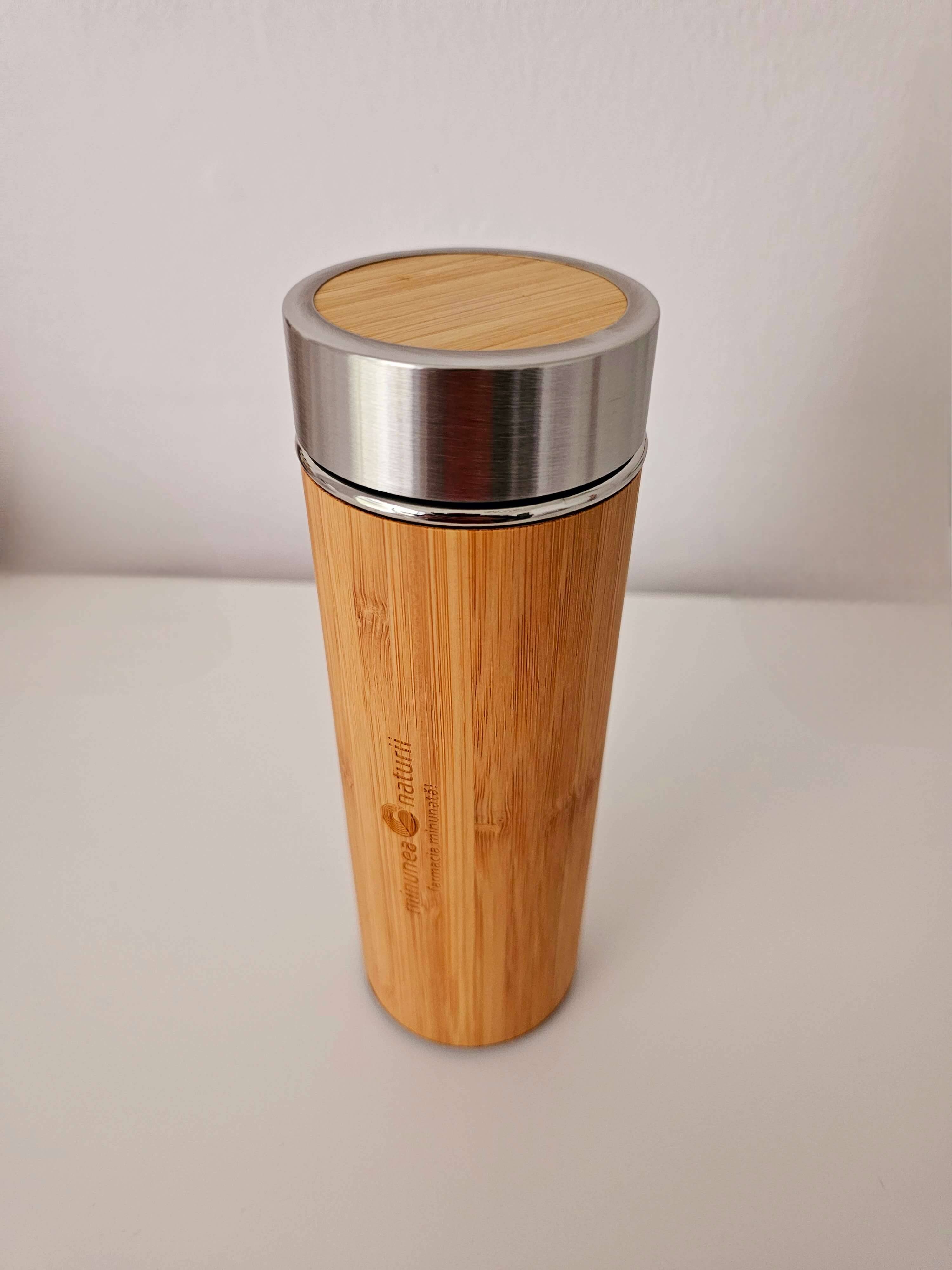 Termos Din Bambus Pentru Ceai, 500ml, Imprimat - Minunea Naturii